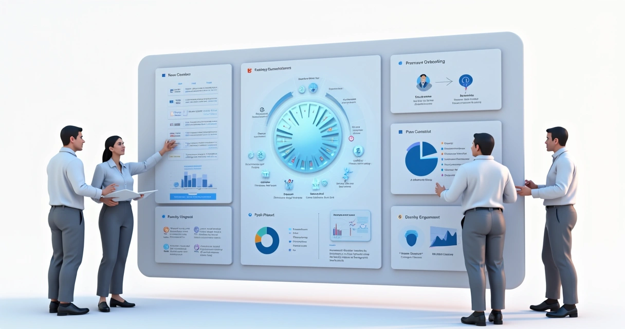 Equipe analisando dashboard de ecossistema de parceiros em 2026 