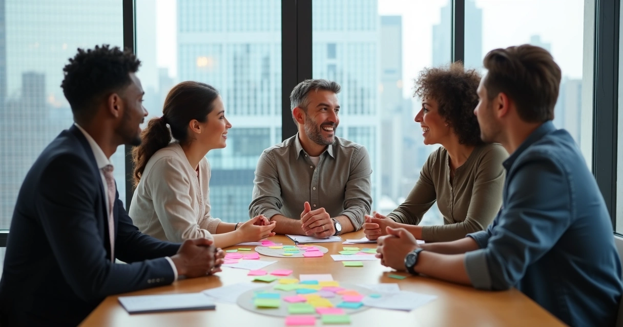 Equipe reunida em dinâmica sobre emoções 