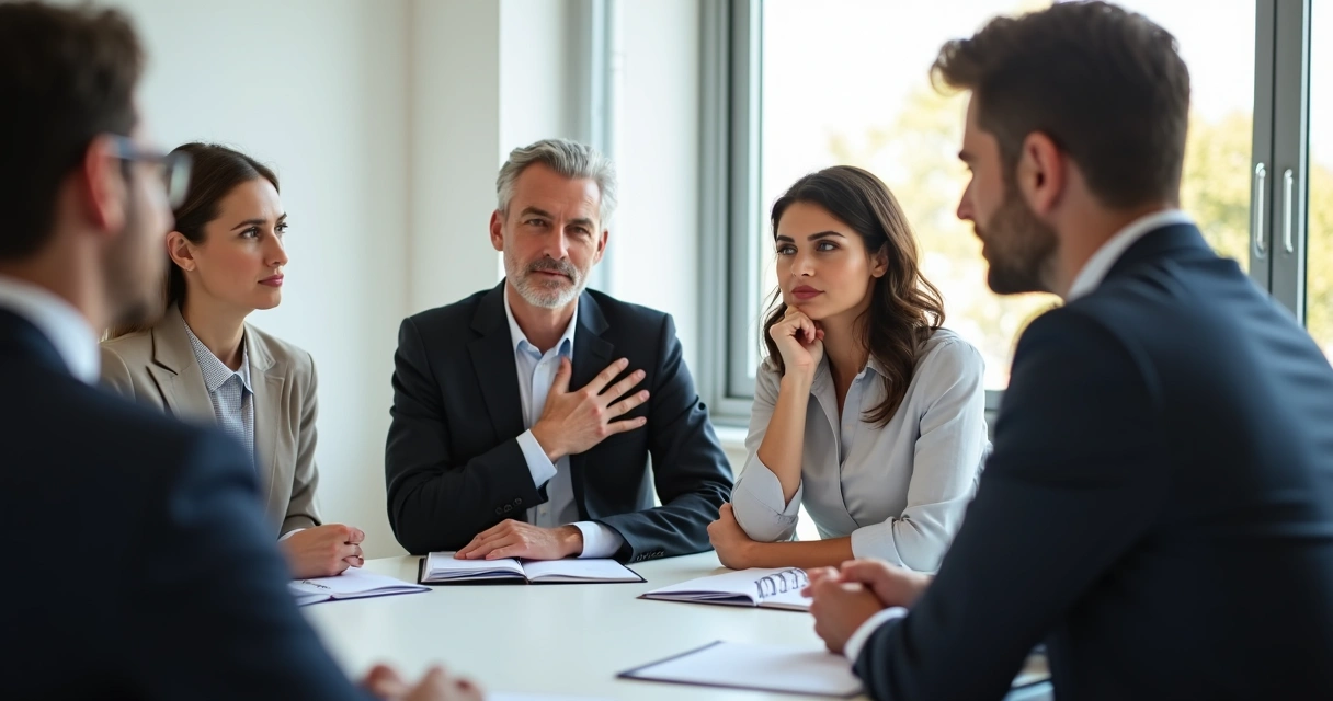 Grupo de pessoas em ambiente profissional praticando autogestão emocional 