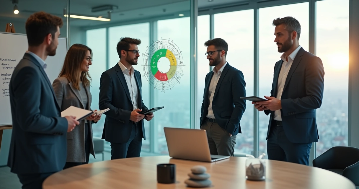 Líder equilibrando emoções em reunião diária com equipe 