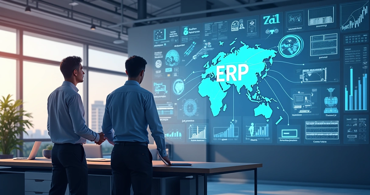 Painel de sistema ERP mostrando integração de setores de uma fábrica 