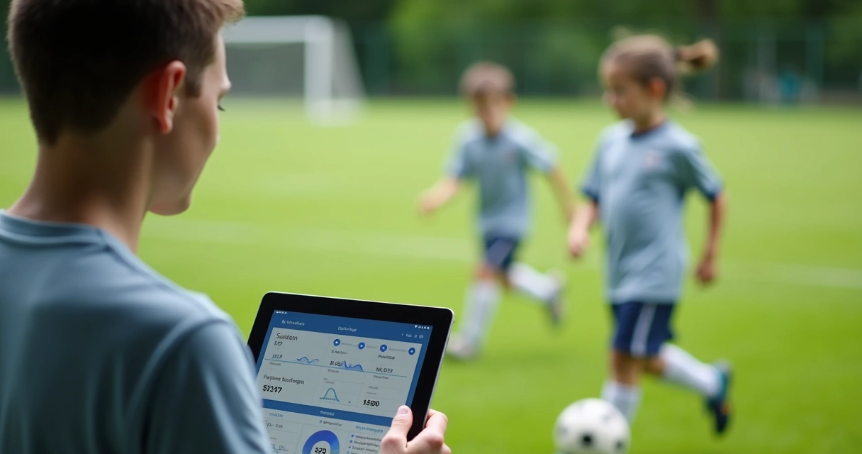 Gestão financeira em escola de futebol com tabela de pagamentos e celular
