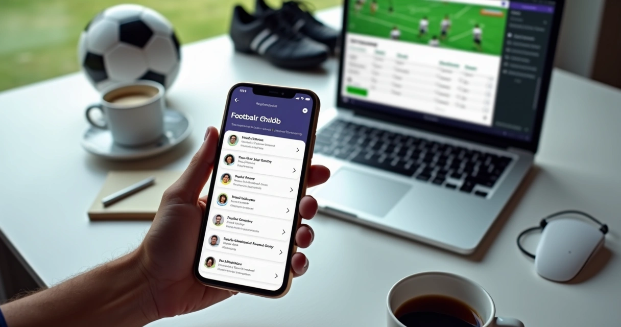 Pessoa usando sistema de gestão escolar para escola de futebol em celular moderno com gráfico e cadastro na tela 