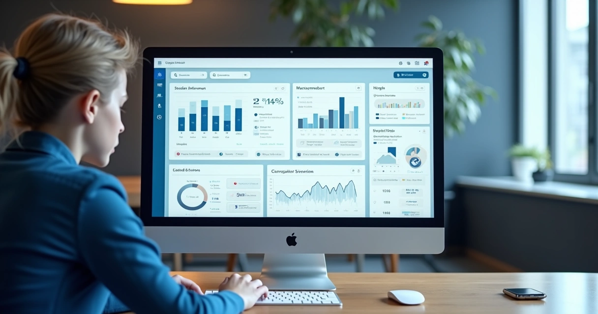 Interface de plataforma digital exibindo dados integrados de alunos, finanças e aulas 
