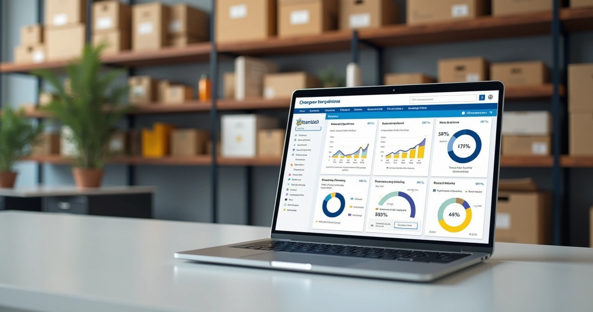 Gestão inteligente de estoque com gráficos no laptop 