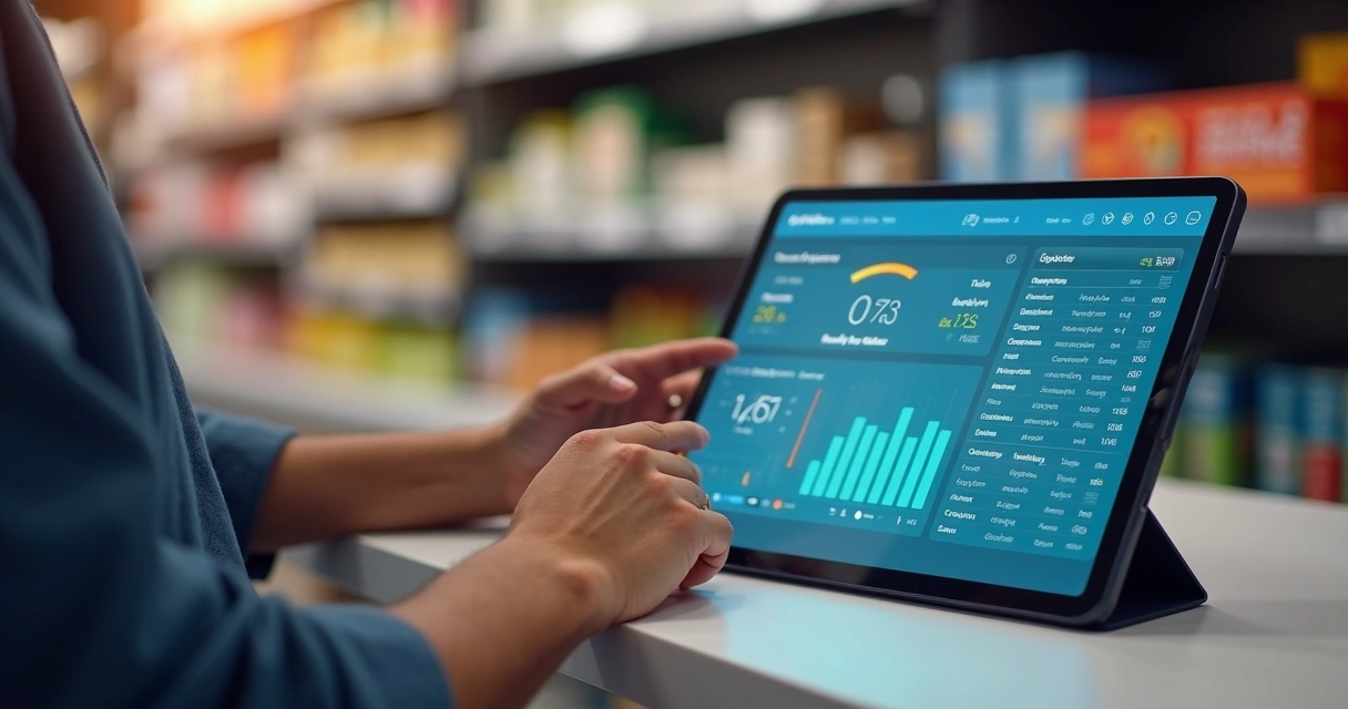 Gestão digital de estoque com interface gráfica mostrando atualização automática de produtos 