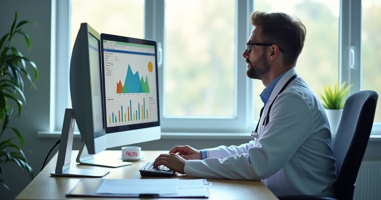 Profissional analisando dados de faltas em um computador 