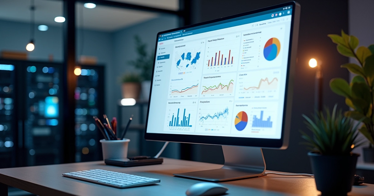 Tela de computador exibindo painel de gestão de ferramentas open source com interface moderna e organizada 