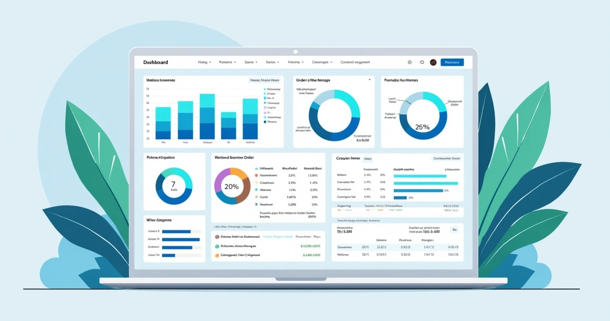 Dashboard digital de gestão financeira para atacadistas mostrando gráficos e pedidos 