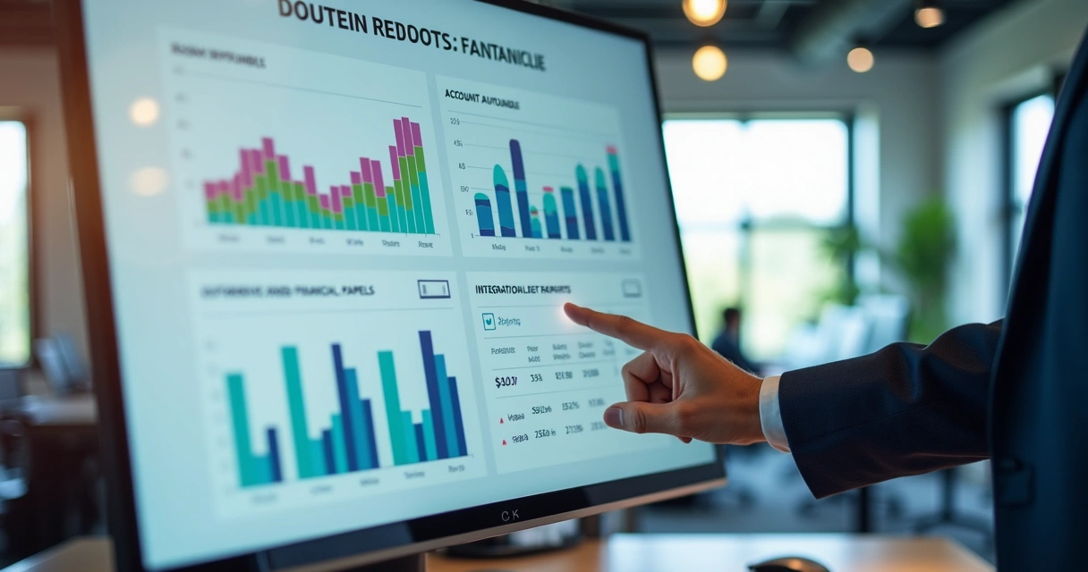 Tela de sistema financeiro com dashboard com gráficos de fluxo de caixa e relatórios em ambiente moderno 