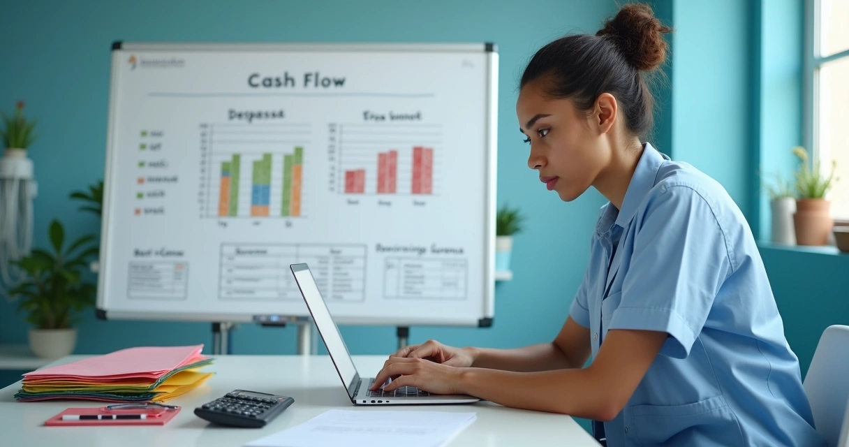 Gráfico de receitas e despesas em clínica de reabilitação 