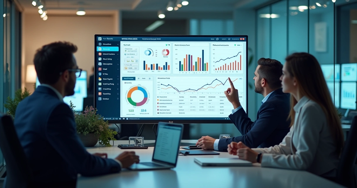 Dashboard financeiro moderno com gráficos em tela de computador 