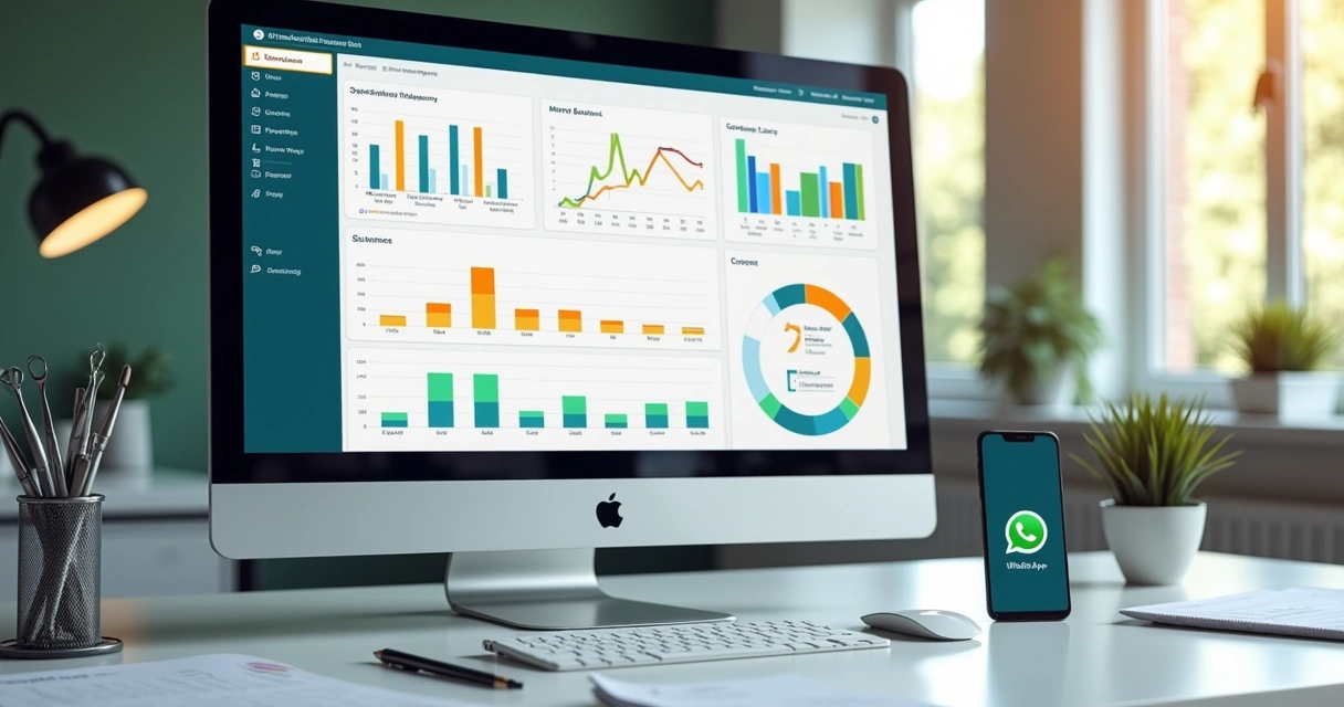 Tela de computador exibindo painel digital de controle financeiro com gráficos e agenda ao lado 