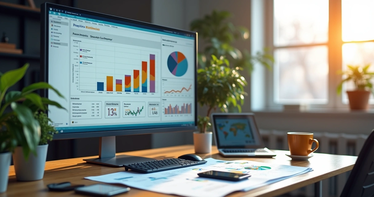 Dashboard financeiro digital com gráficos e indicadores de desempenho empresarial 