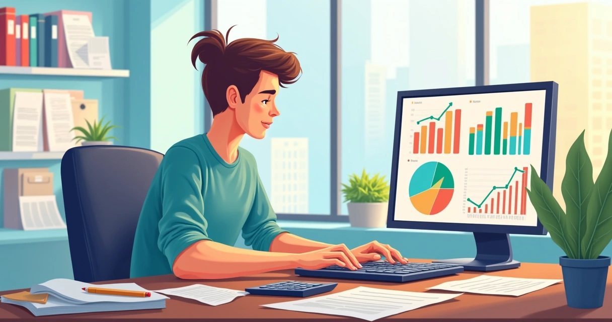 Empreendedor analisando o fluxo de caixa com gráficos digitais 