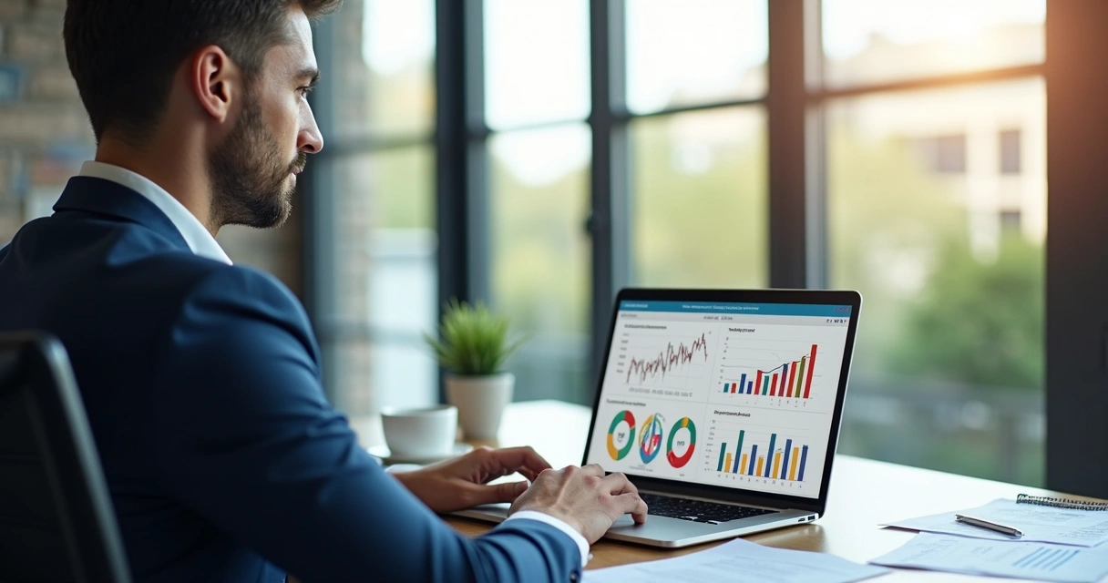 Gestor de PME analisando dashboard financeiro na tela 