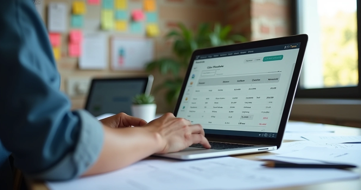 Tela de computador mostrando gráficos e faturas digitais para freelancers 