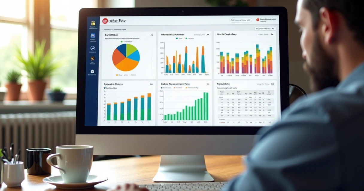 Tela de plataforma Mekan Foto mostrando controle de receitas e despesas parceladas 