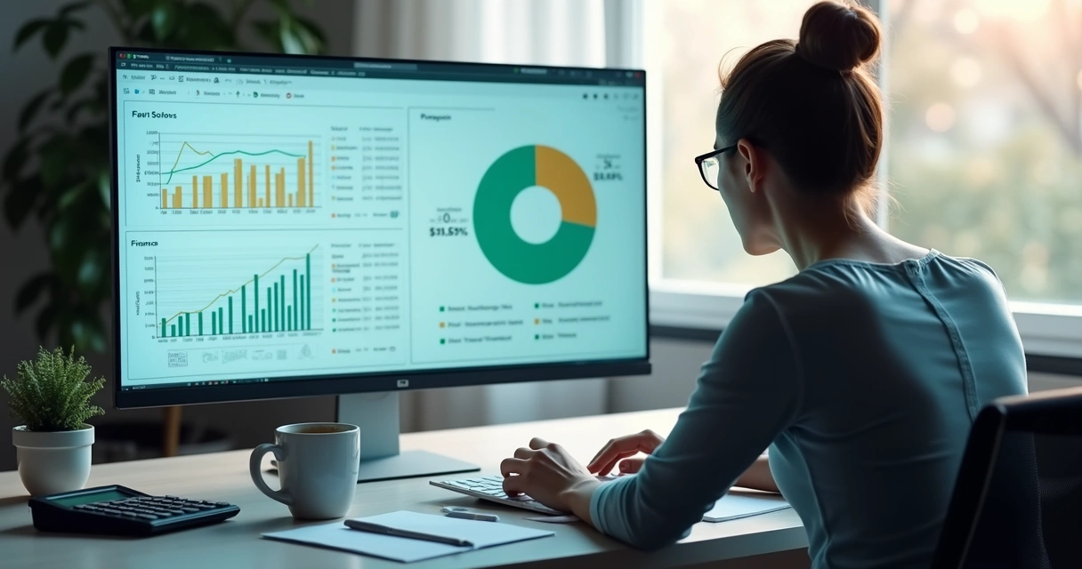 Profissional organizando finanças em tela de computador 
