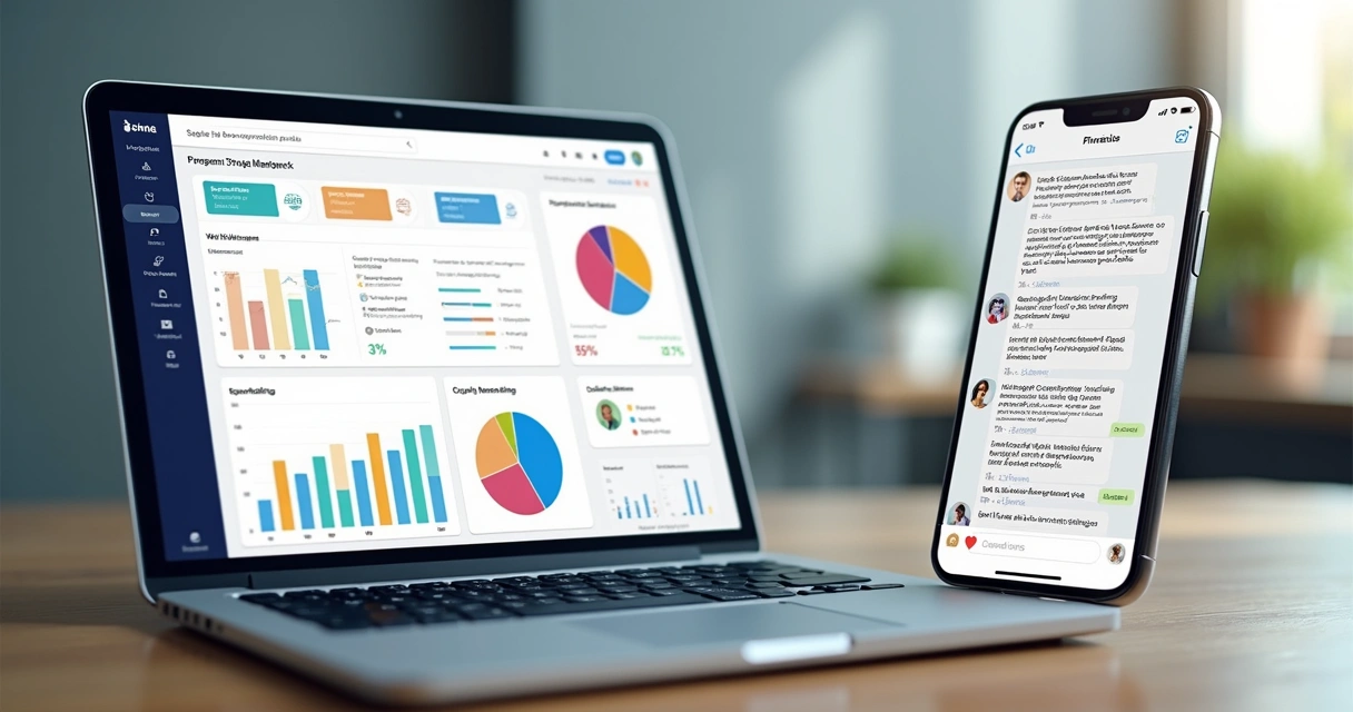 Comparação visual entre interface de aplicativo financeiro e grupo de WhatsApp 