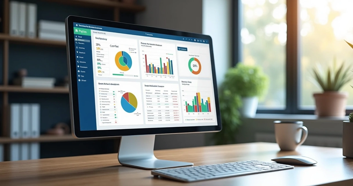 Tela de dashboard financeiro digital com gráficos, relatórios e automação para controle empresarial 