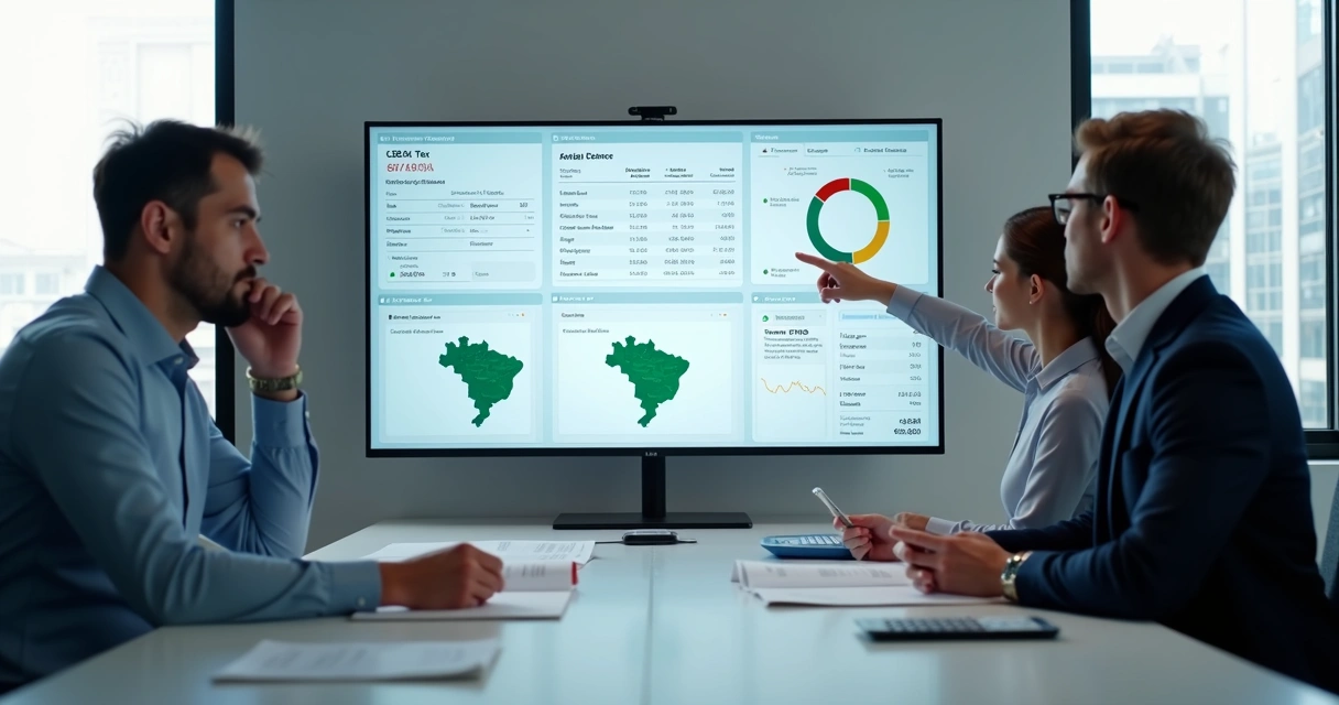 Equipe revisando indicadores fiscais em sistema ERP 