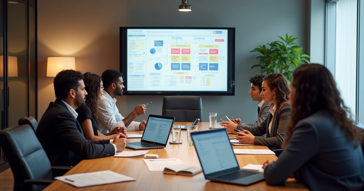 Equipe discutindo gestão fiscal e riscos tributários 
