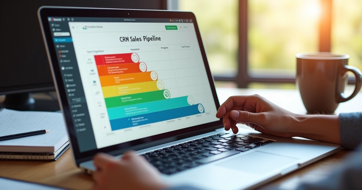 Gestão visual do funil de vendas de pequena empresa em tela de CRM 