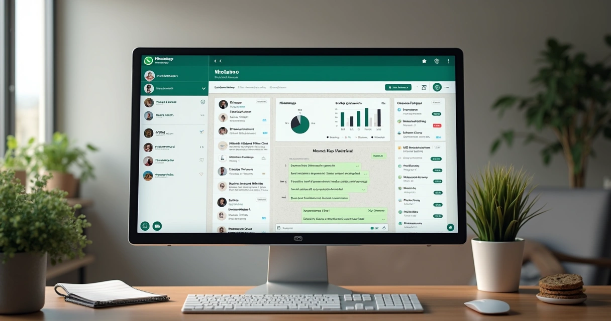 Gestão organizada de grupos de WhatsApp em tela de computador 