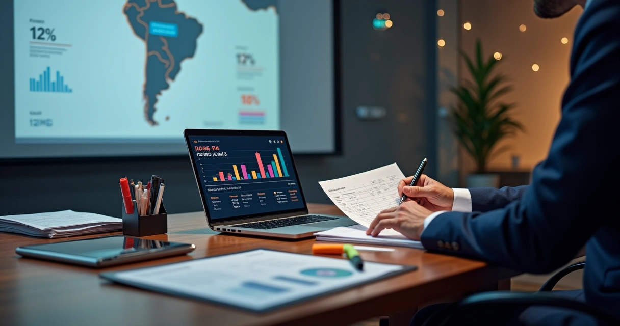 Profissional analisando gráficos tributários com destaque para Minas Gerais 