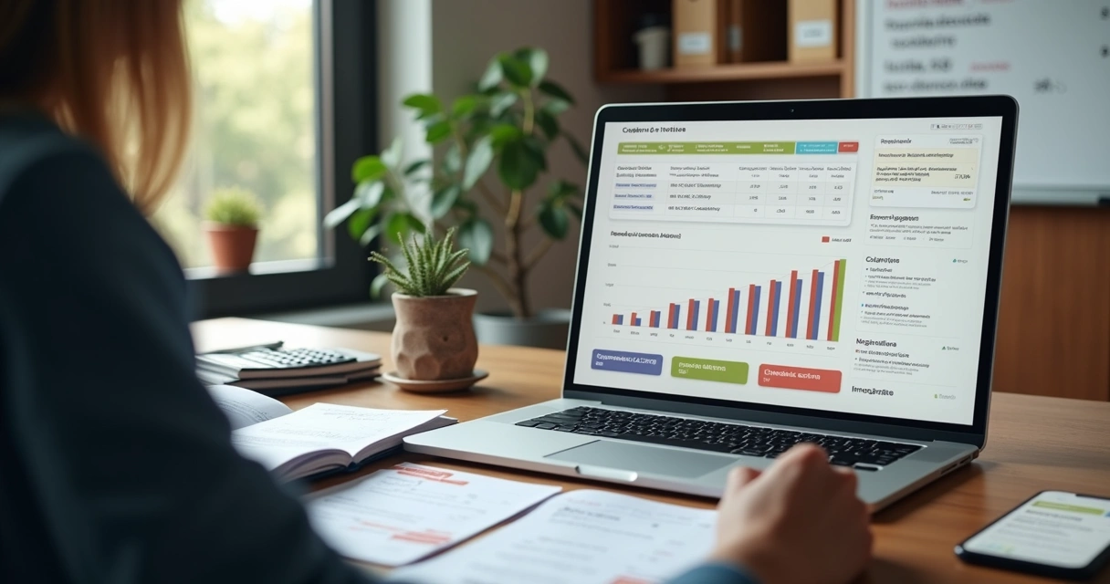 Profissional PJ analisando inadimplência em serviços recorrentes no computador 