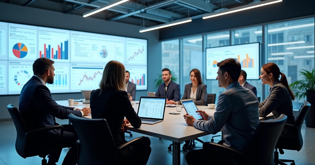 Equipe de colaboradores em ambiente industrial utilizando computadores conectados ao sistema de gestão ERP 