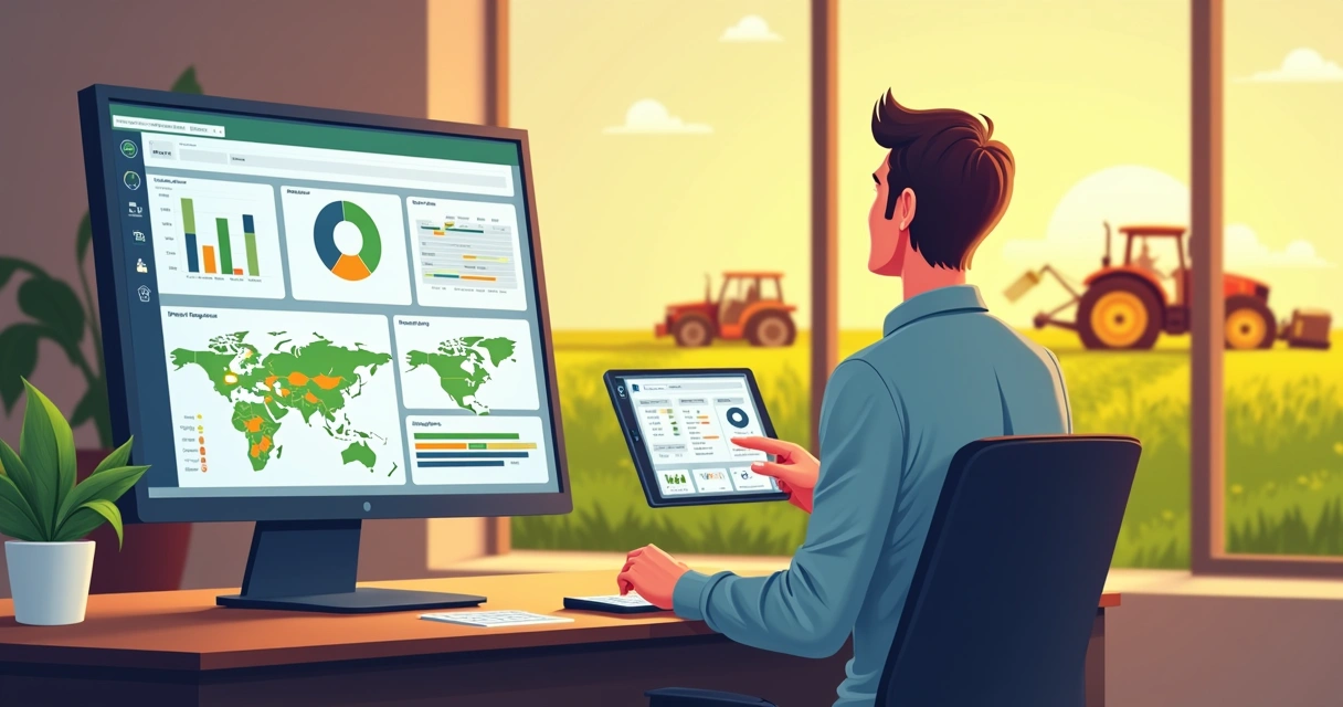 Tela com gestão integrada e indicadores agrícolas