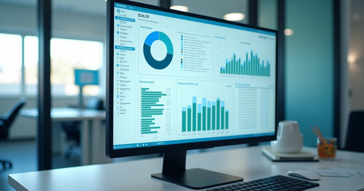 Dashboard colorido mostrando gráficos e listas sobre dados de pacientes de clínica médica 