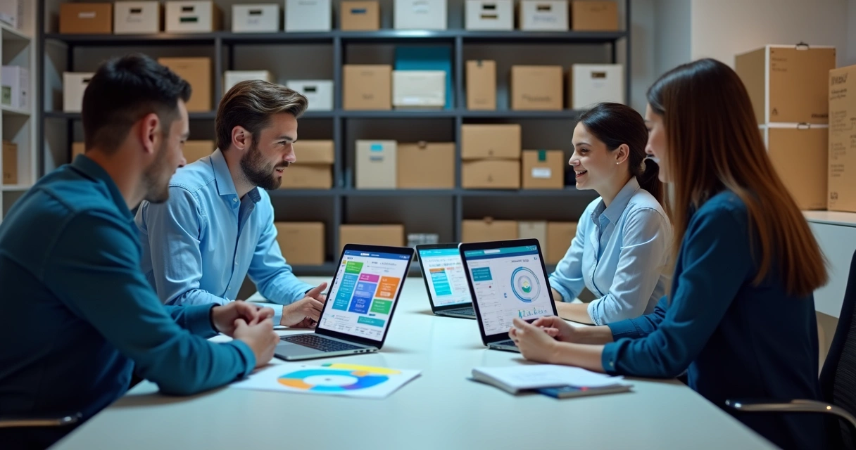 Equipe analisando dashboards em notebook e tablet 