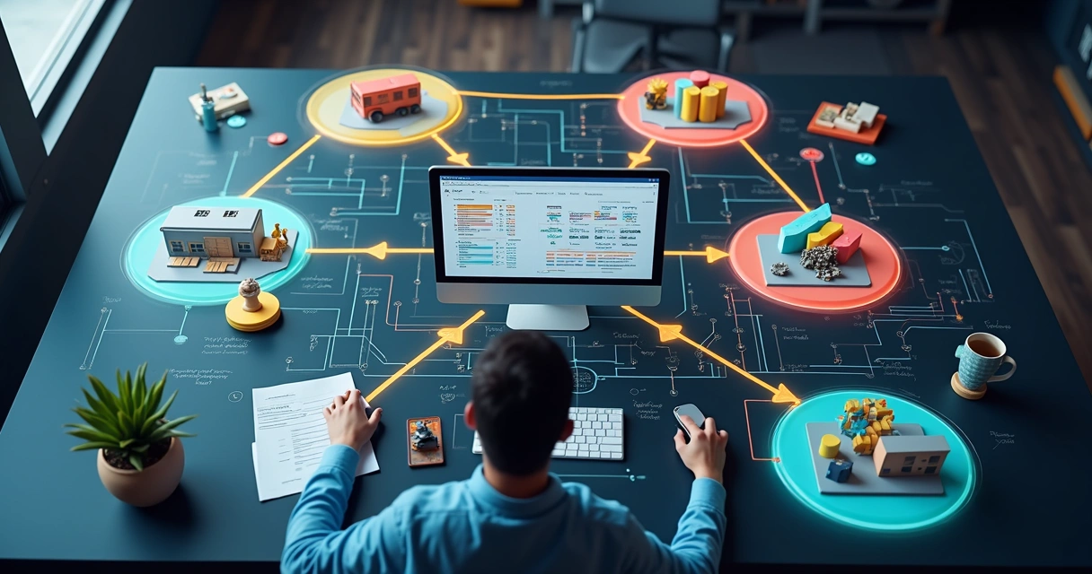 Diagrama mostrando integração de setores no ERP