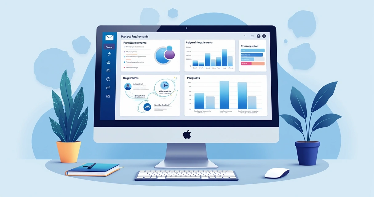 Representação gráfica dos requisitos e IA em destaque em tela de computador 