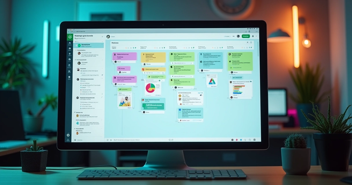 Painel Kanban digital gerenciando atendimentos do WhatsApp 