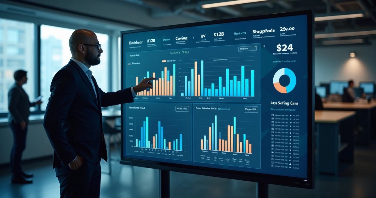 Equipe analisando painel digital de gestão automática de leads B2B 