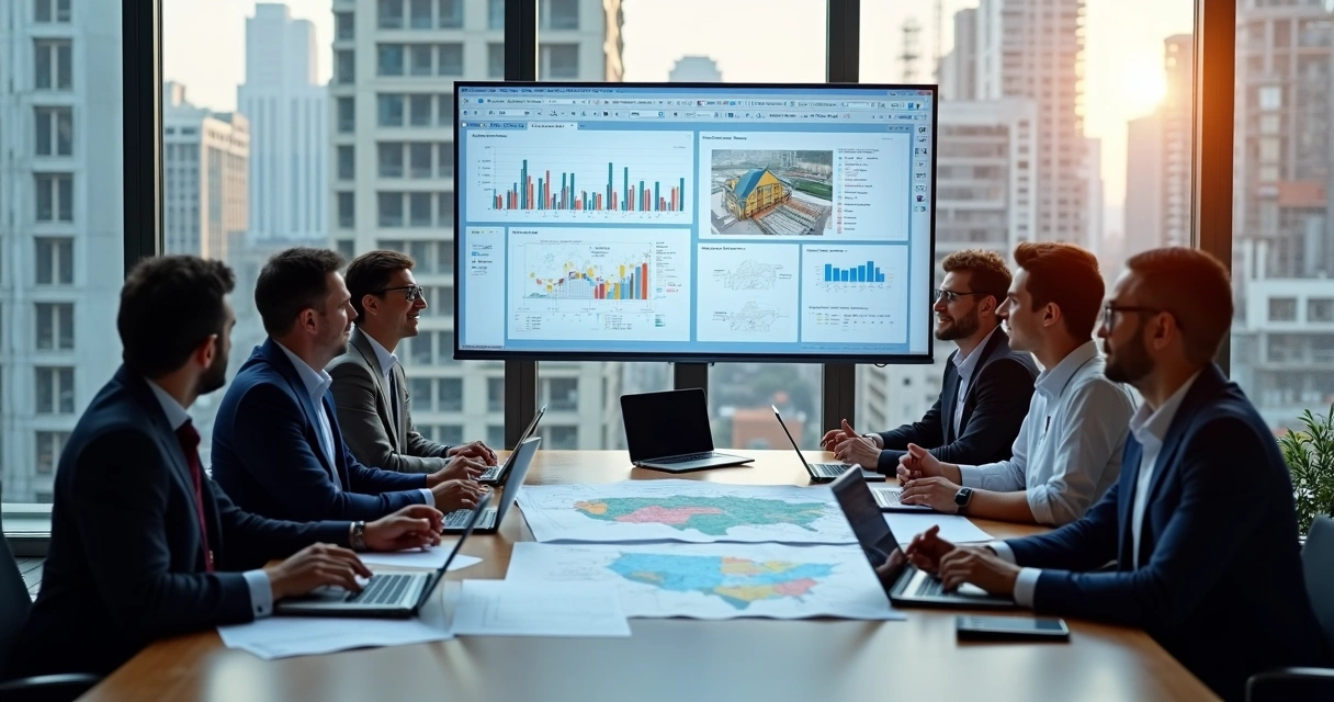 Equipe analisando leads no setor de construção civil 