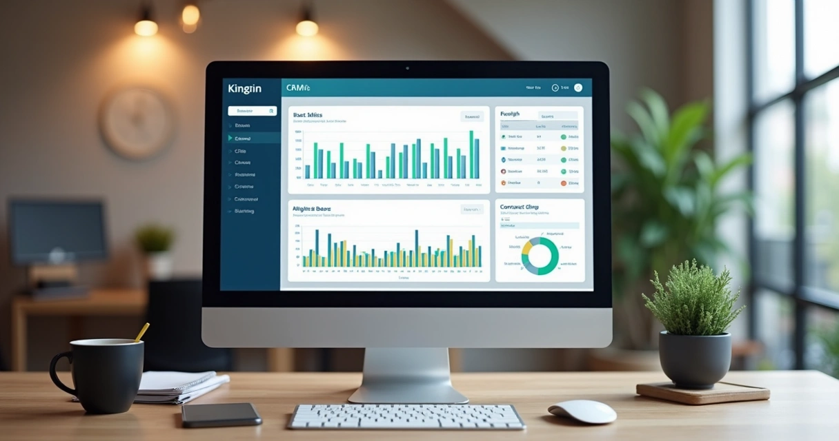 Tela de computador mostrando painel de gestão de leads 