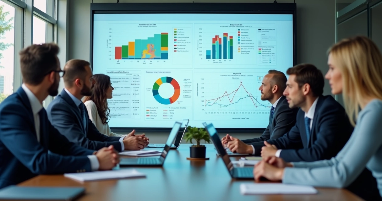 Equipe analisando dados de gestão de leads em reunião 