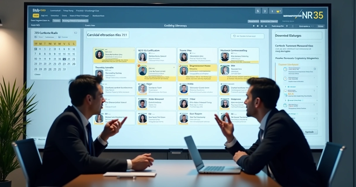 Painel digital de LMS com prazos e status de treinamento NR-35 
