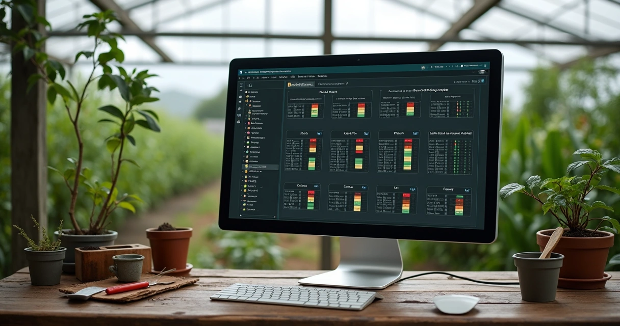 Tela de computador com sistema de viveiro exibindo lotes de mudas 