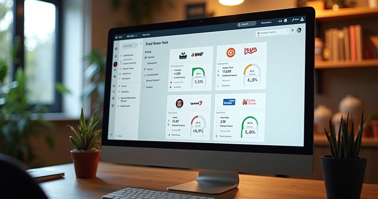 Gestão integrada de várias marcas de delivery em tela de computador. 