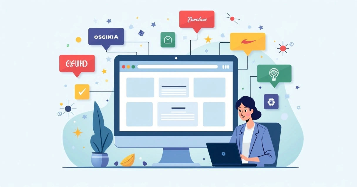 Ilustração de site central conectando várias pequenas marcas 