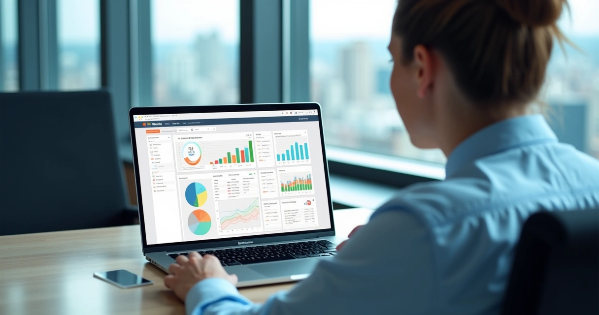 Tela de um gestor analisando gráficos e relatórios do Moodle em um notebook