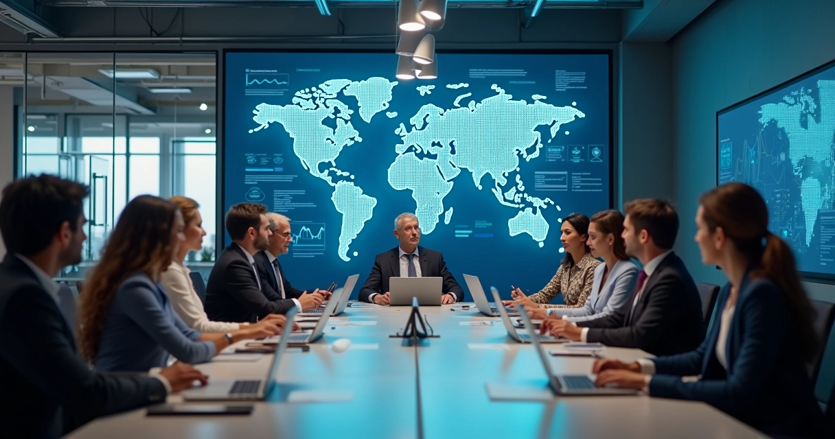 Equipe multicultural trabalhando em integração de sistemas empresariais 