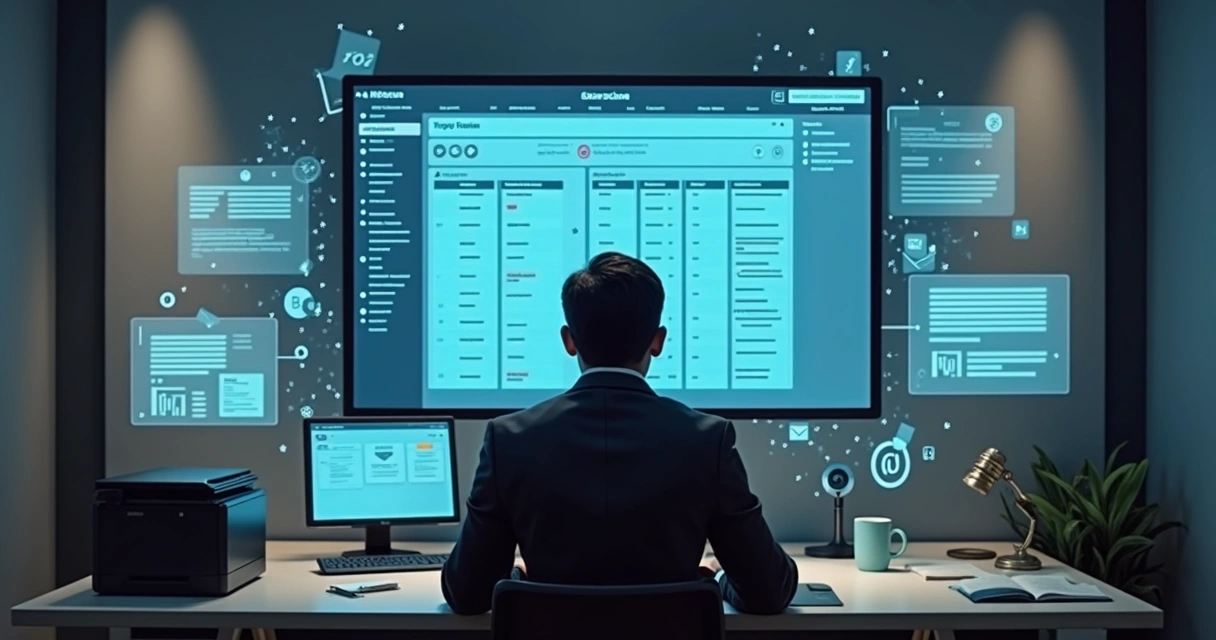 Advogado analisando painel digital de notificações automáticas 