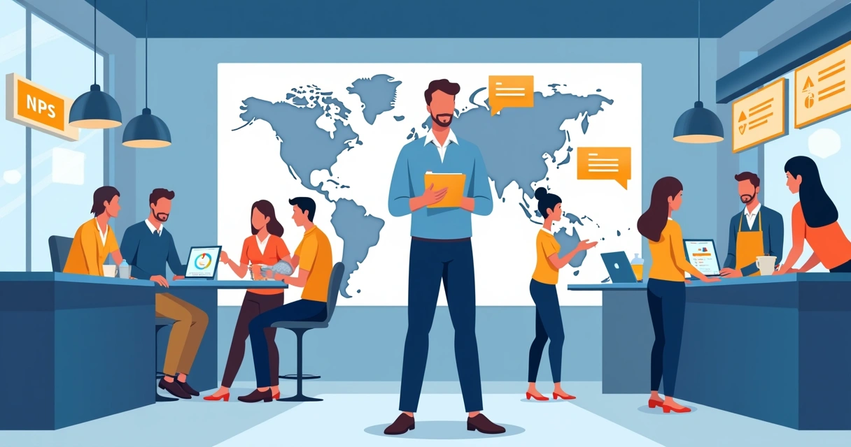 Gestor com tablet analisando dados de pesquisa NPS em uma franquia